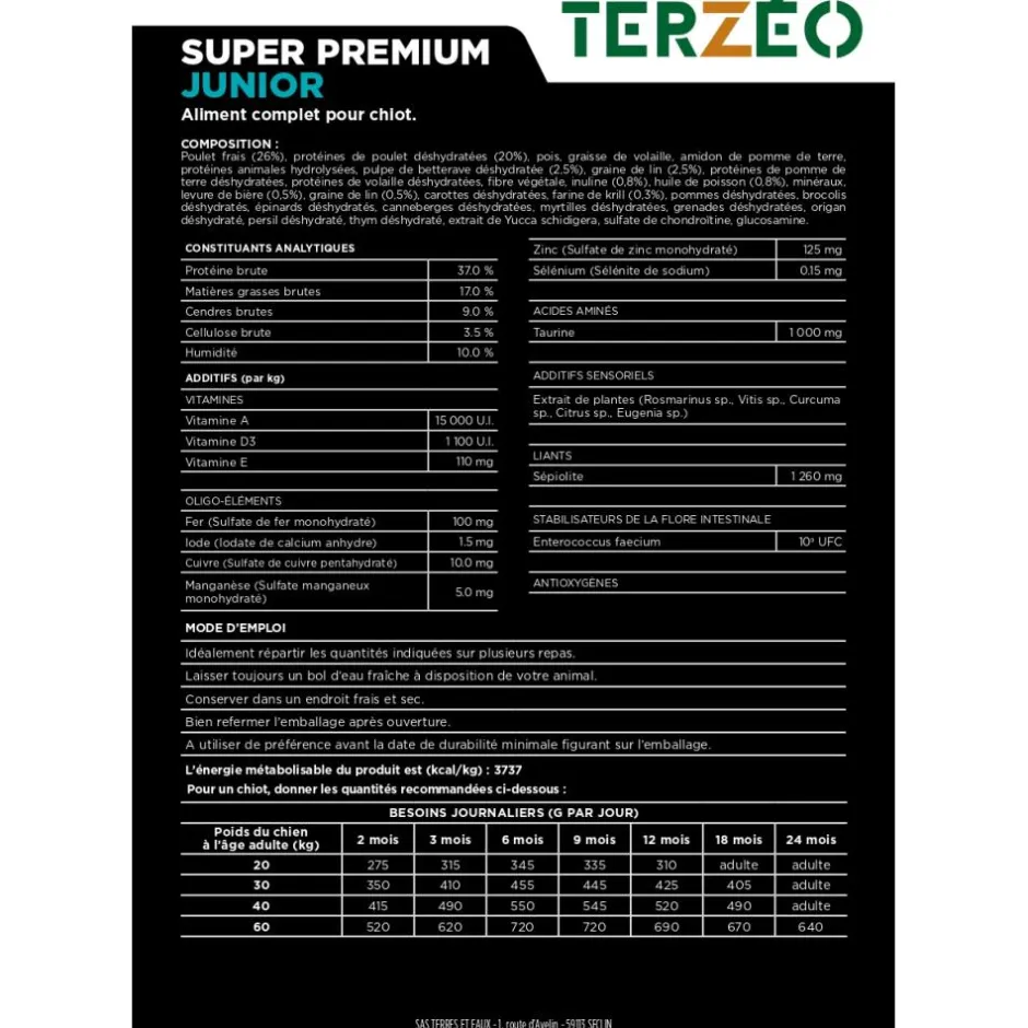TERZEO VOS ANIMAUX CROQUETTE SUPER PREMIUM JUNIOR 14KG
