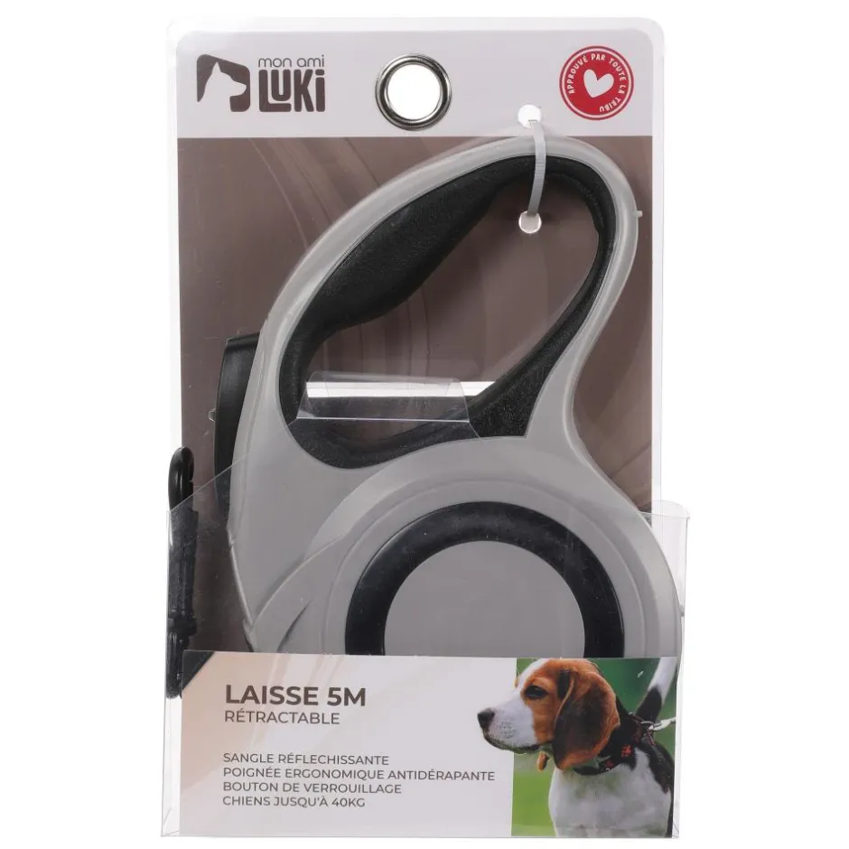 MON AMI LUKI LAISSE RETRACTABLE SANGLE GRISE 5M >20KG