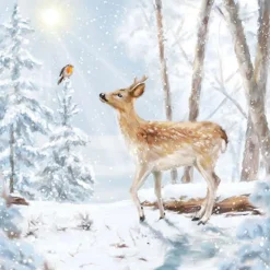 AMBIENTE SERVIETTE NEIGE RENCONTRE CERF ET OISEAU