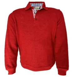 Homme LOVER GREEN SWEAT COL BOUTONNE CERISE